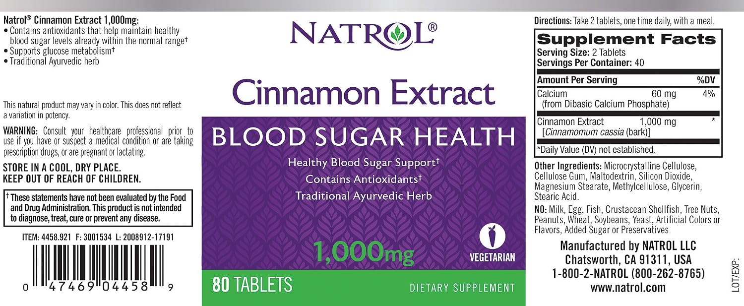 Natrol Cinnamon Extract, 1000mg - 80 tablets