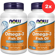 2x NOW foods Molecularly Distilled Omega-3 100 softgels