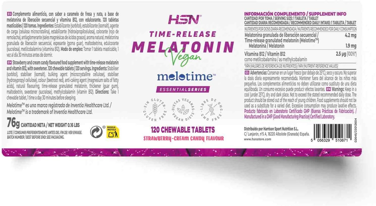 HSN melatonina o przedłużonym uwalnianiu, 120 tabletek do żucia