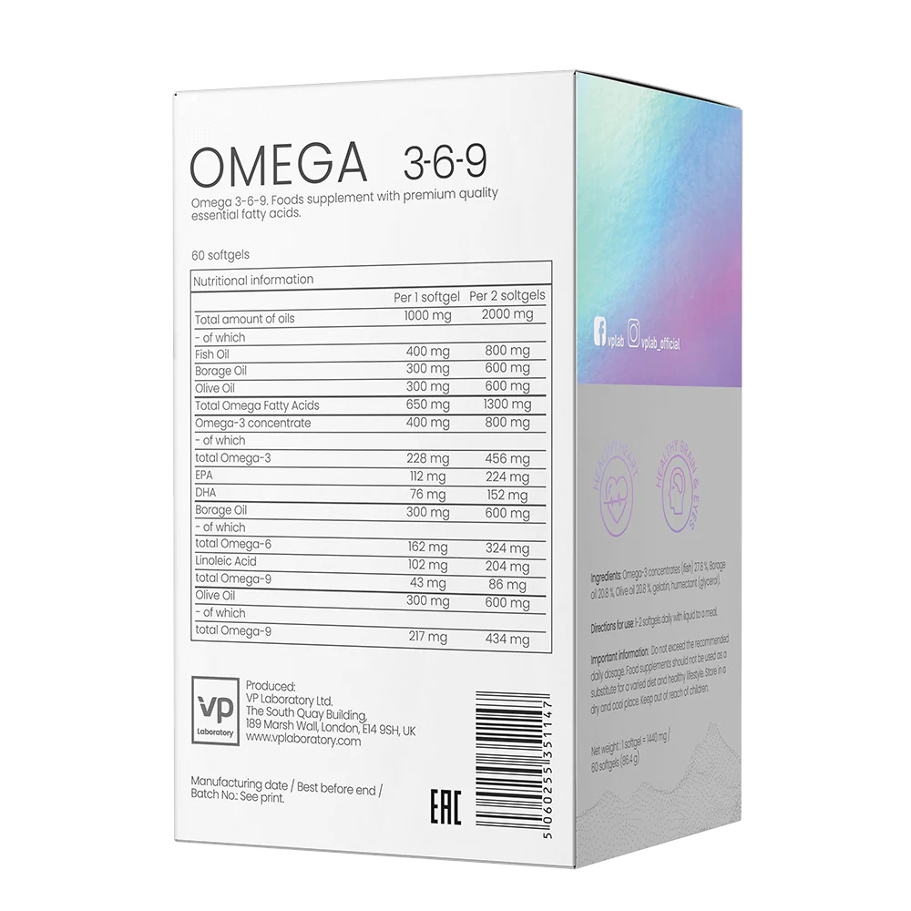 vp laboratory omega 3-6-9 60 capsules sudetis