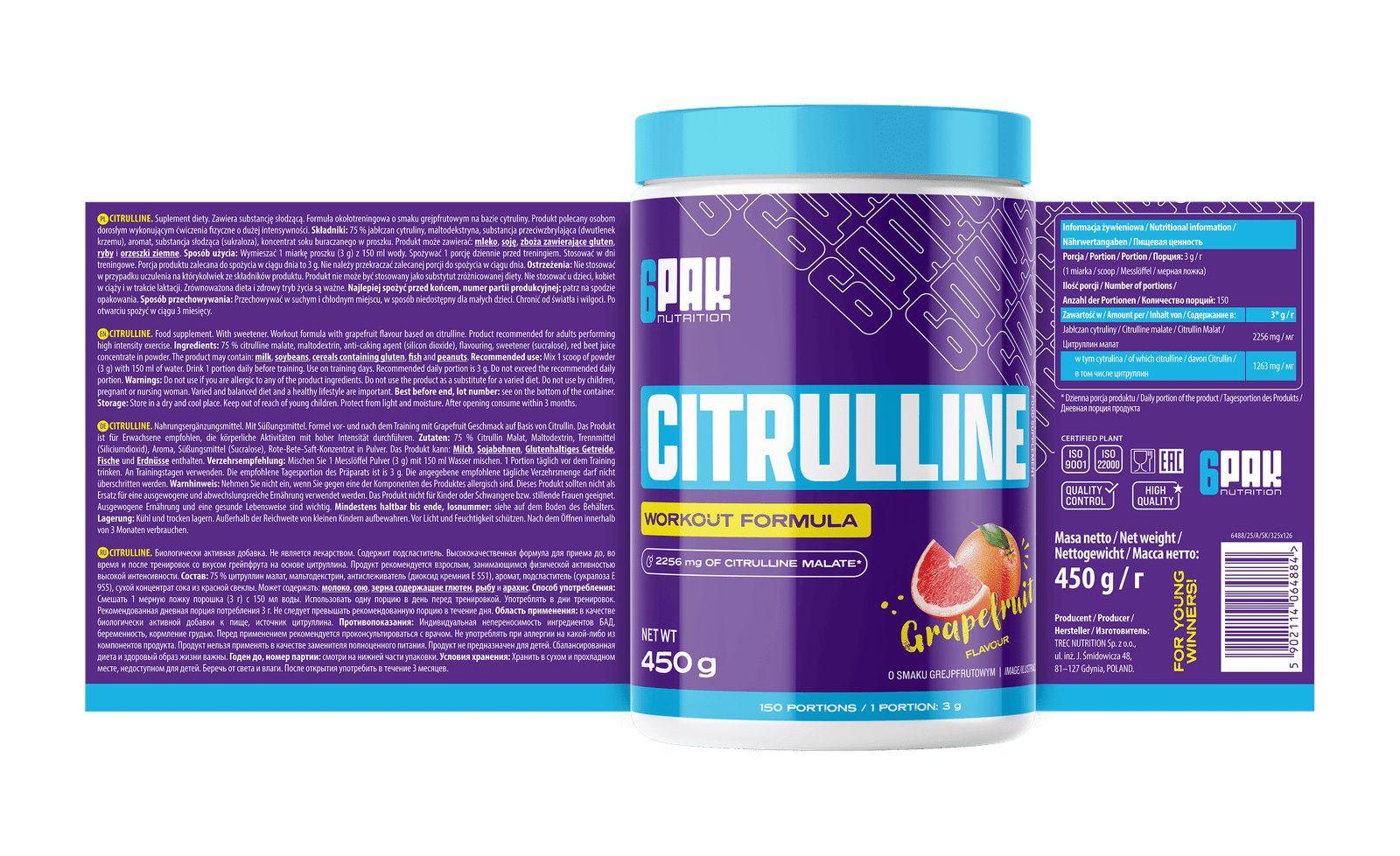 6PAK CITRULLINE 450g JAR label