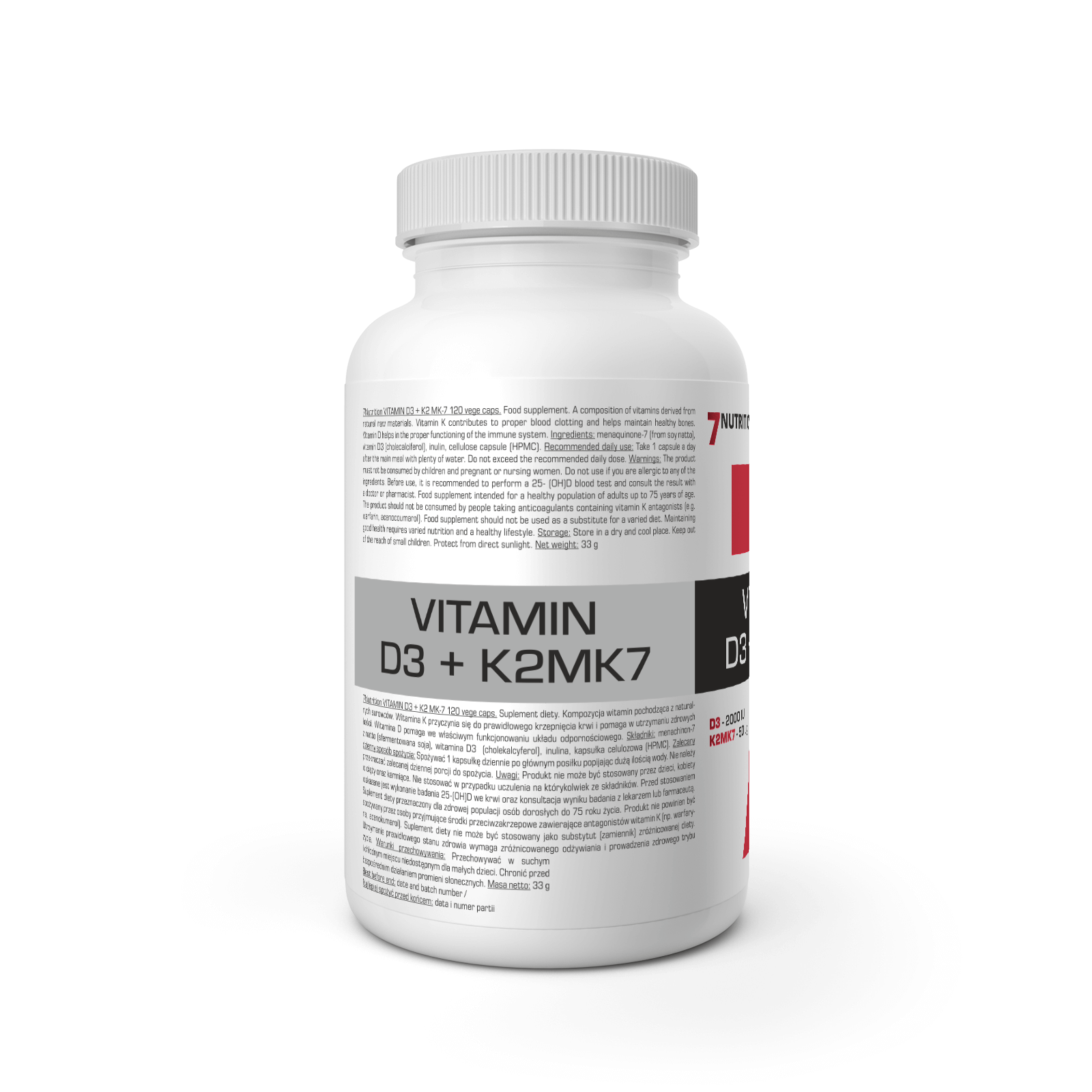 7 Nutrition Vitamin D3 + K2 Mk7 120caps. consumption