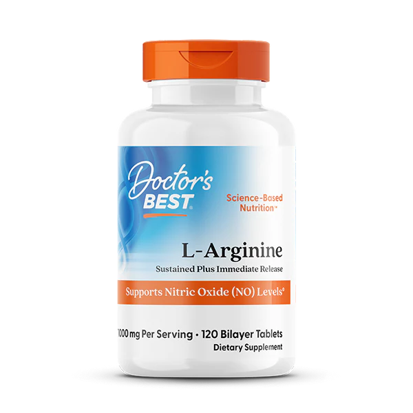 Doctor's Best L-arginina – przedłużone i natychmiastowe uwalnianie, 500 mg – 120 tabletek