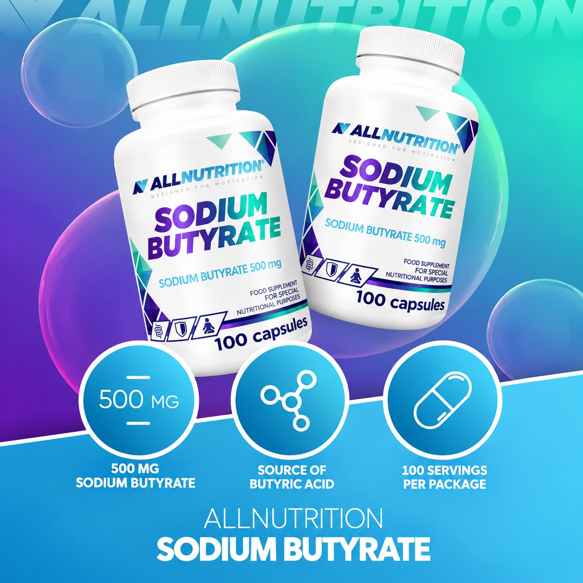Allnutrition Sodium Butyrate 500 mg, 100 kapsulių