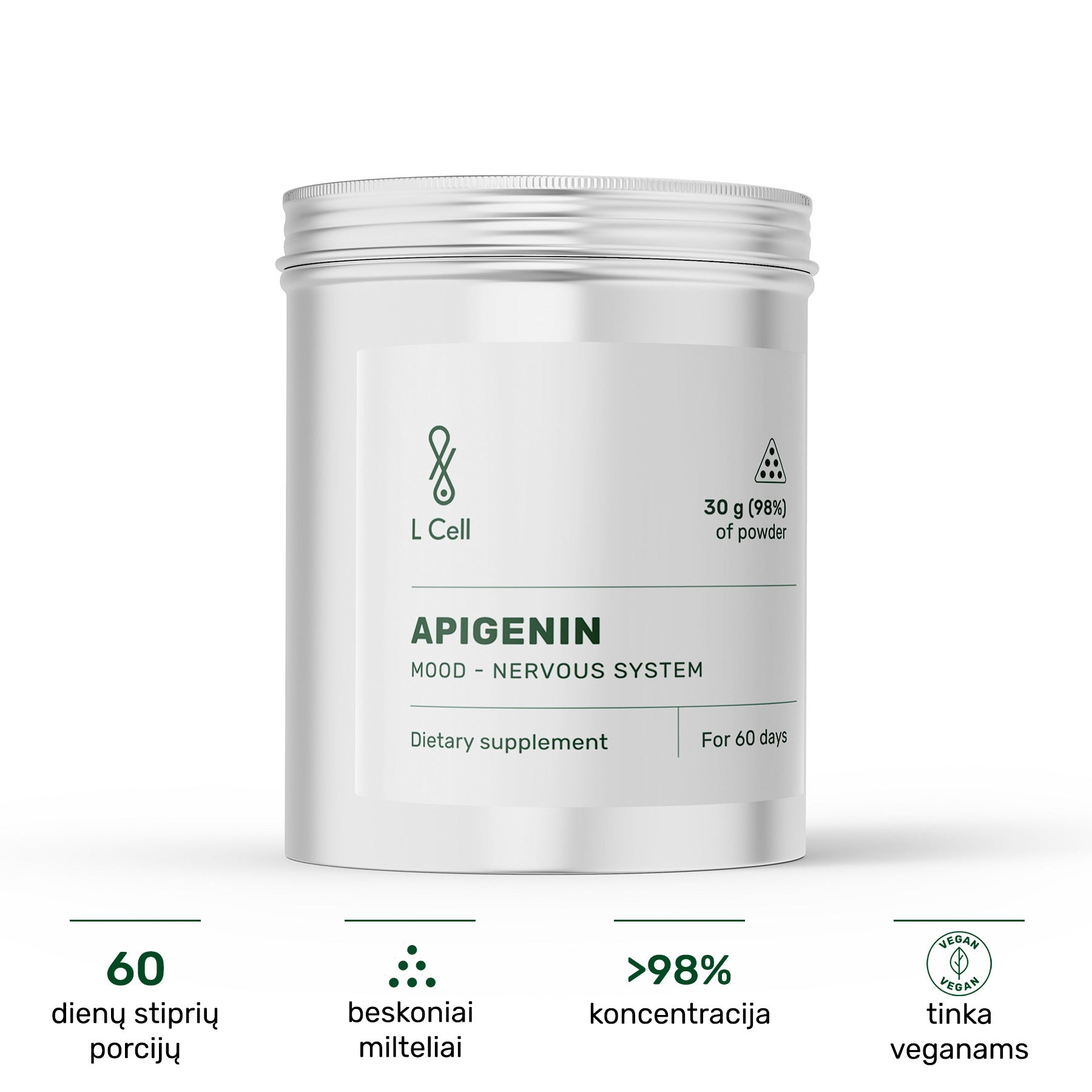 L Cell Apigenin Powder 30 g (60 dni, czystość 98%)
