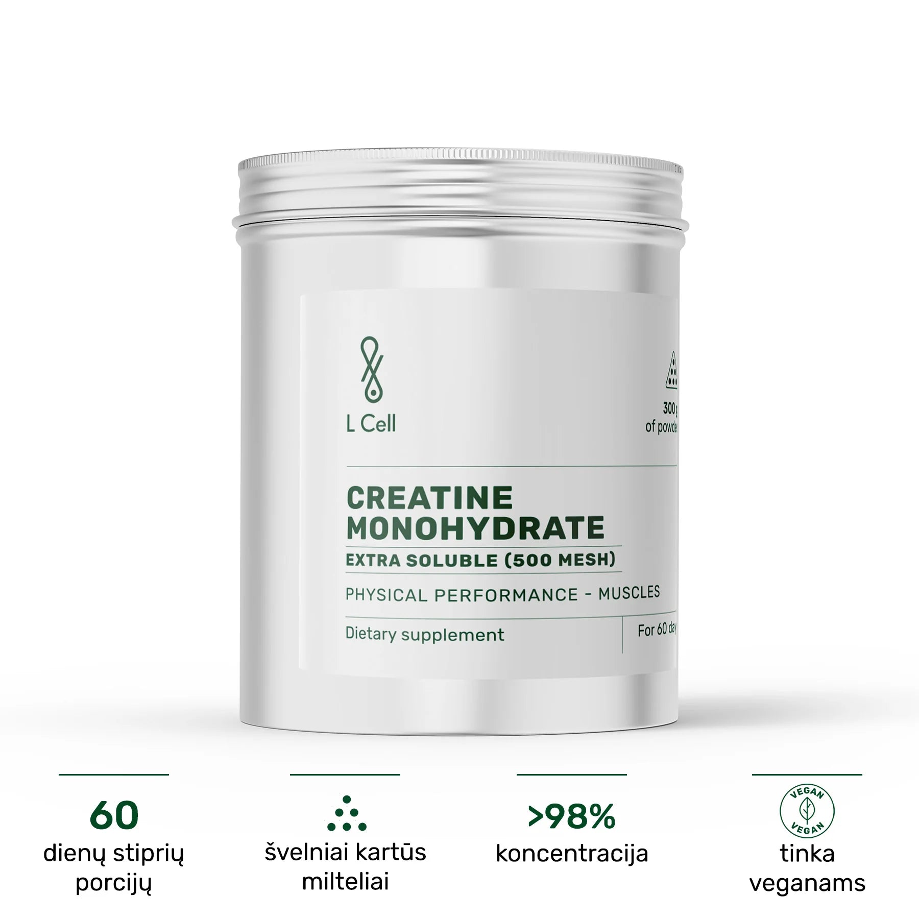 L Cell Creatine Monohydrate Extra Soluble (500 mesh) Powder 300 g