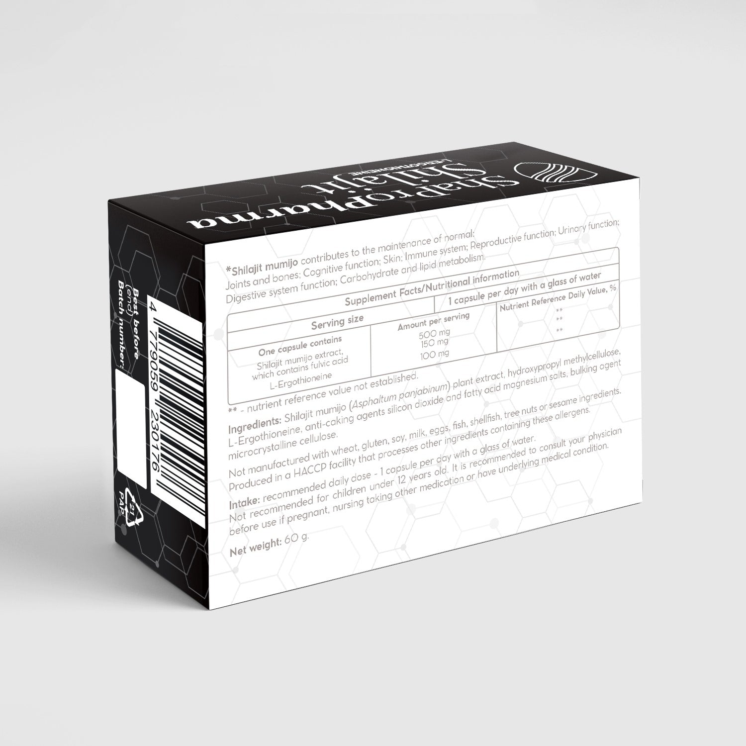Shapropharma Shilajit L-Ergothioneine 60 vegetarian capsules