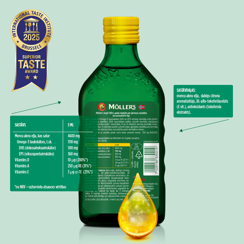 MÖLLER’S Omega-3 olej rybi o smaku cytrynowym, 250 ml