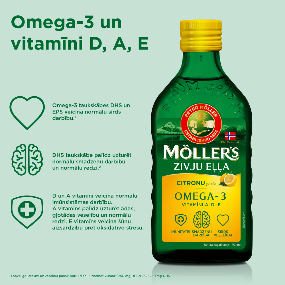 MÖLLER’S Omega-3 Fish Oil Lemon Flavor, 250 ml