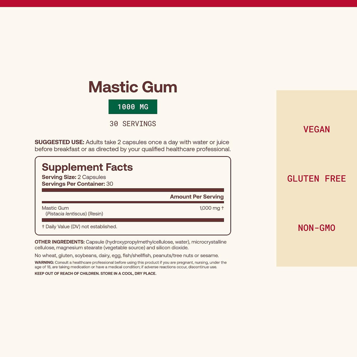 Jarrow Formulas Mastic Gum 1000 mg, 60 veg. kapsulių