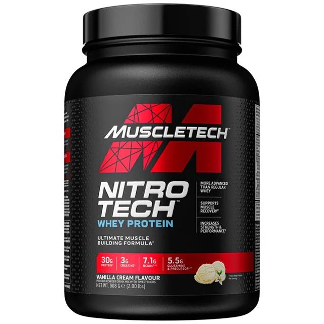 MuscleTech Nitro Tech išrūgų baltymai 908 g. - vanilinio kremo skonio