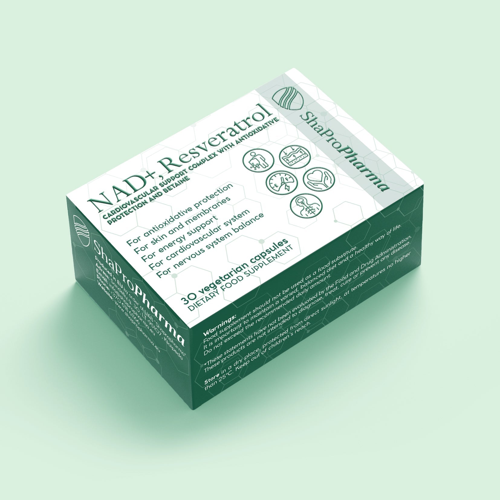 Shapropharma NAD+, resweratrol i kompleks betainy – 30 kapsułek wegetariańskich