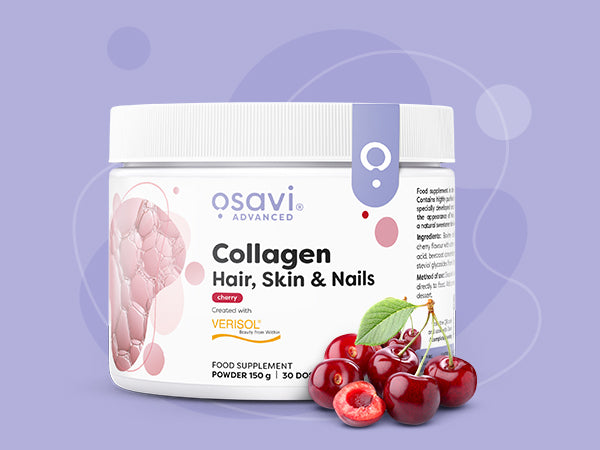 Osavi kolageno peptidai plaukams, odai ir nagams, vyšnių skonio – 150 g