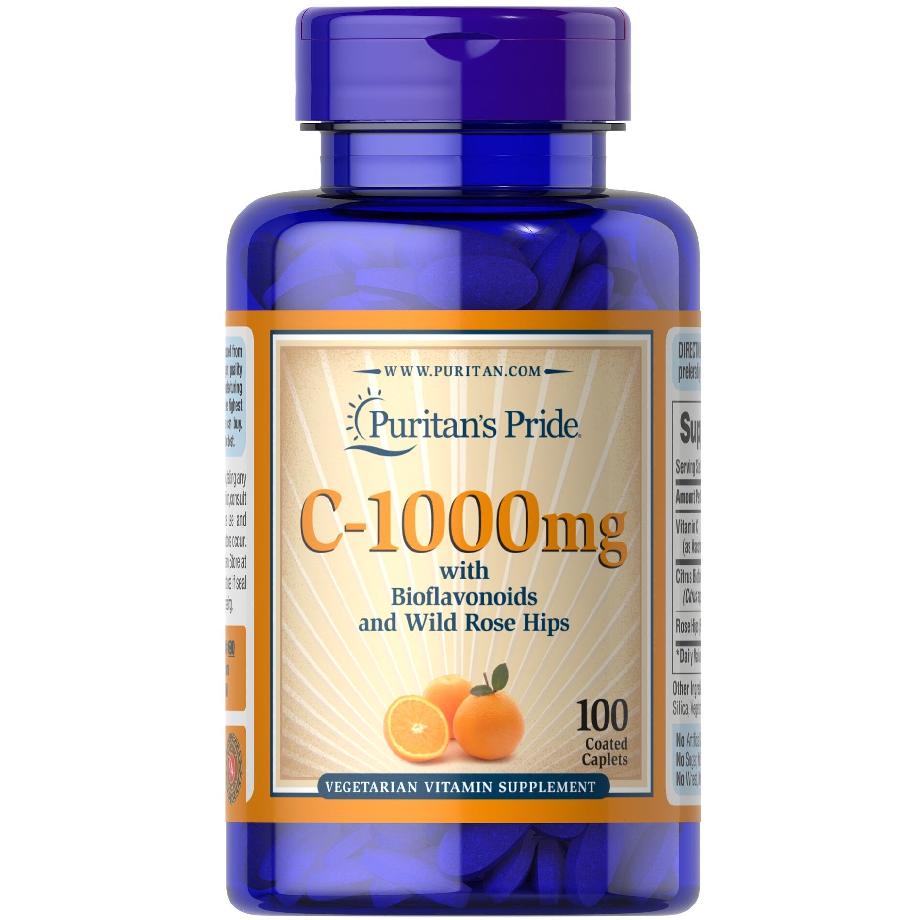 Puritan's Pride Witamina C-1000 mg Complex z bioflawonoidami i dziką różą – 100 tabletek powlekanych