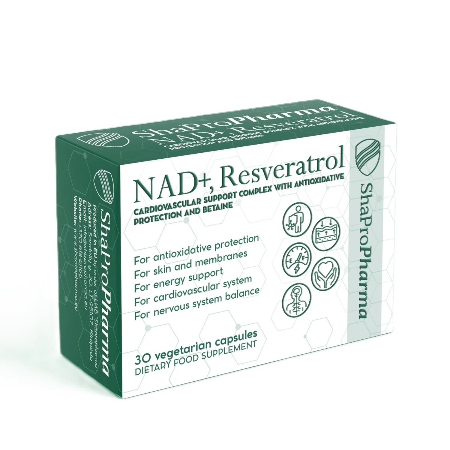 Shapropharma NAD+, resweratrol i kompleks betainy – 30 kapsułek wegetariańskich