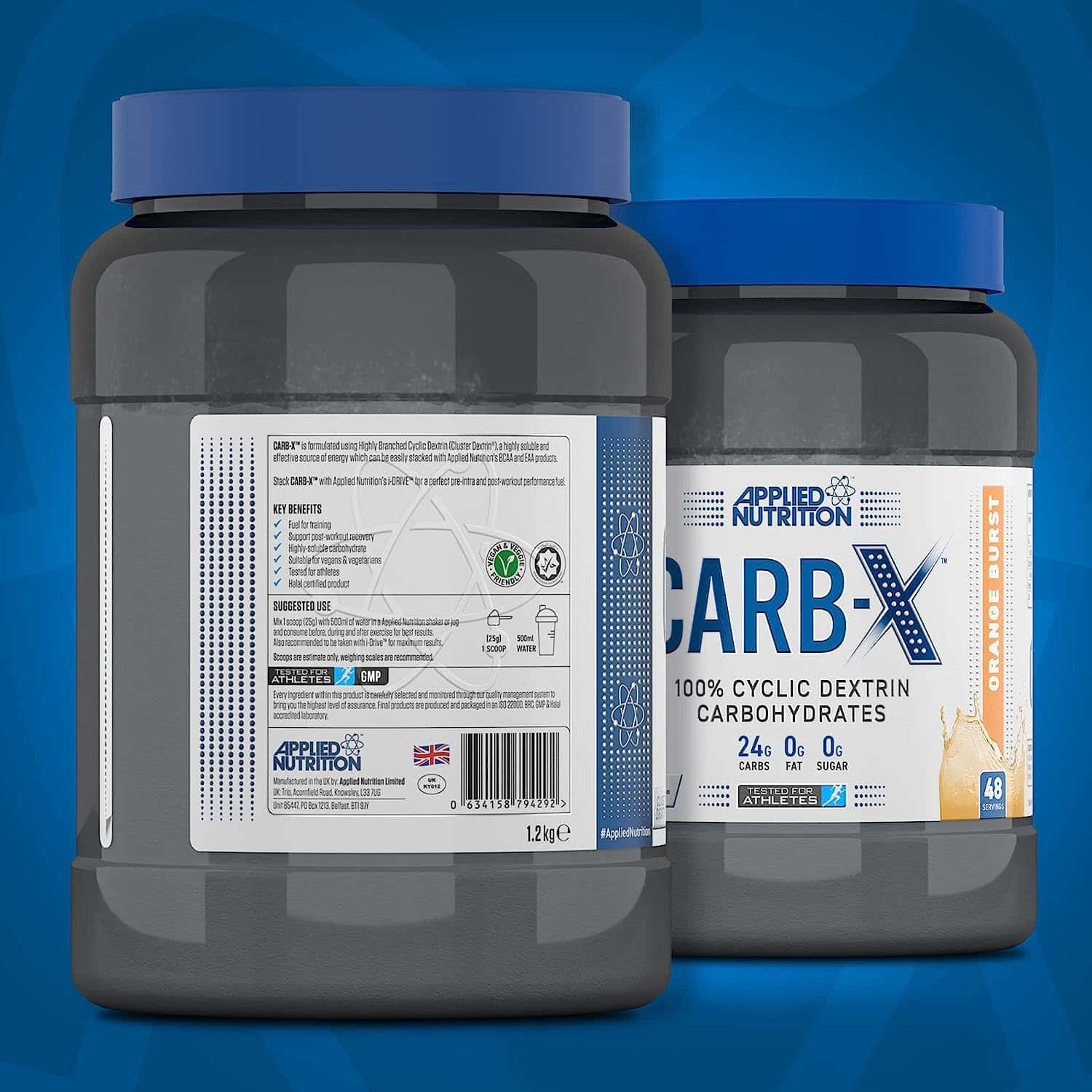 Applied Nutrition Carb X Highly Branched Cyclic Dextrin 48 servings 1.2 kg packages other side