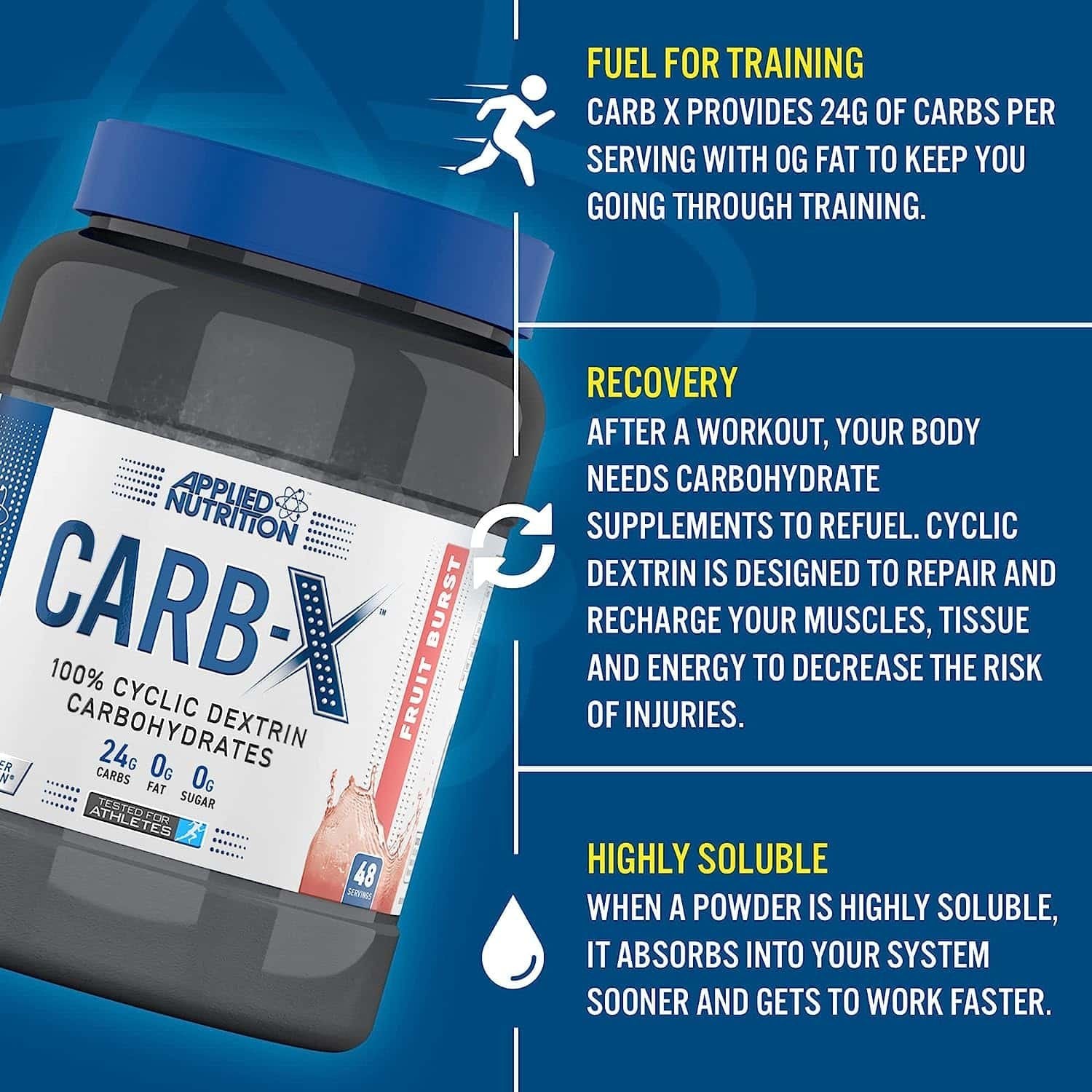 Applied Nutrition Carb X Highly Branched Cyclic Dextrin 48 servings 1.2 kg purpose