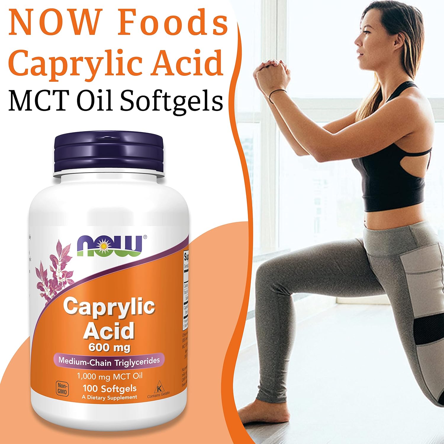 NOW Foods Kwas kaprylowy 600 mg – 100 kapsułek miękkich