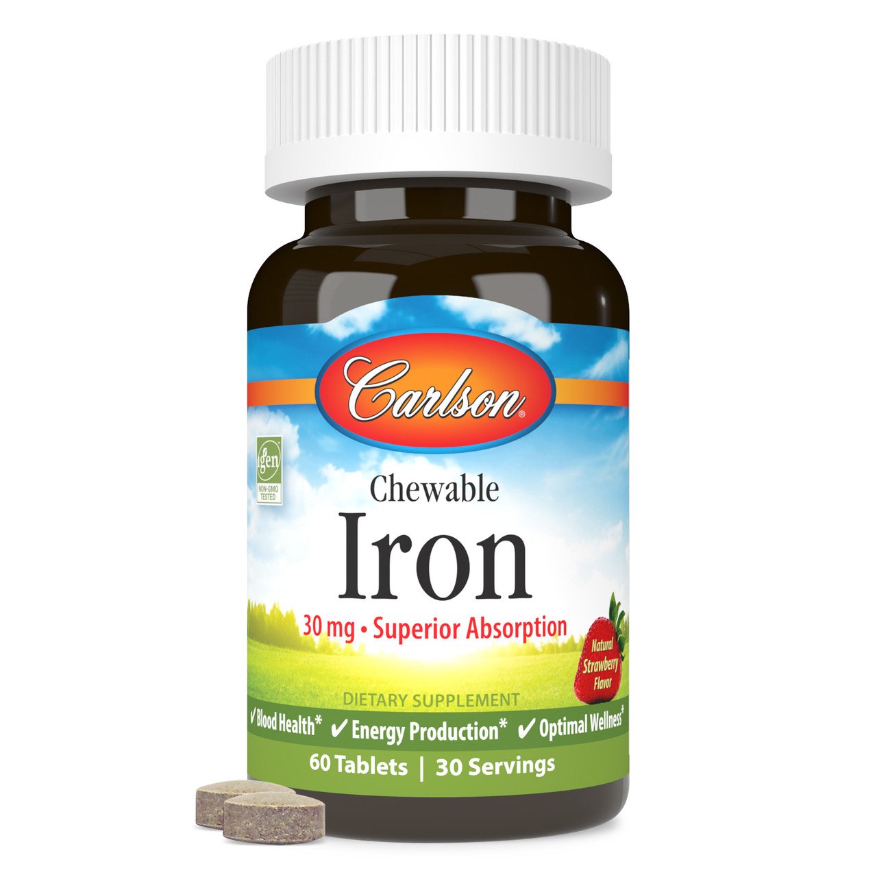Carlson Labs Chewable Iron, 30mg Strawberry - 60 tablets tablets