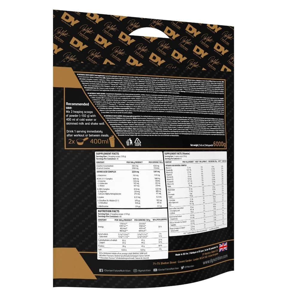 DY Nutrition Metabolic Mass Gainer 6kg, Bag composition