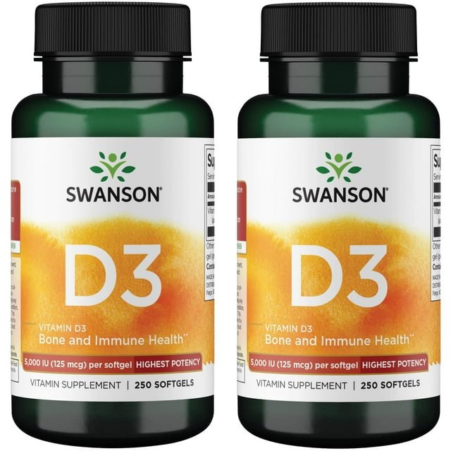 2x Swanson Vitamin D3 Highest Potency 5,000 IU (125 mcg) 250 Softgels price