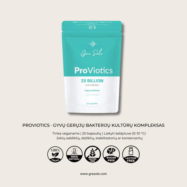 GraSole ProViotics - 25 billion PLANT-BASED LIVING BACTERIA 20 caps certificates