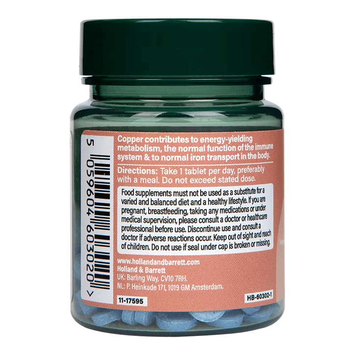 Holland & Barrett Chelated Copper 2mg 100 tablets vartojimas