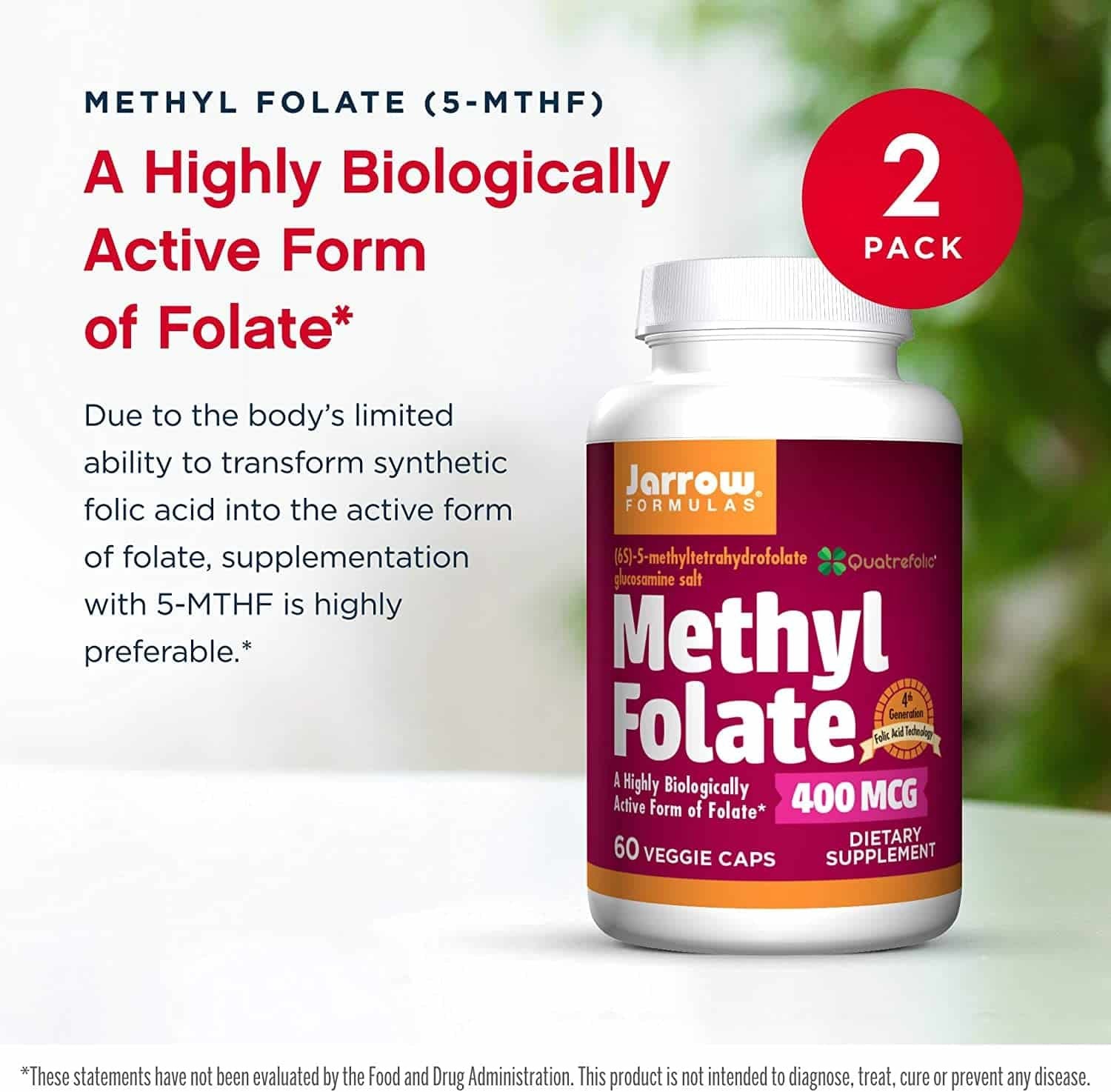 Jarrow Formulas Methyl Folate, 400mcg - 60 vcaps aprasymas