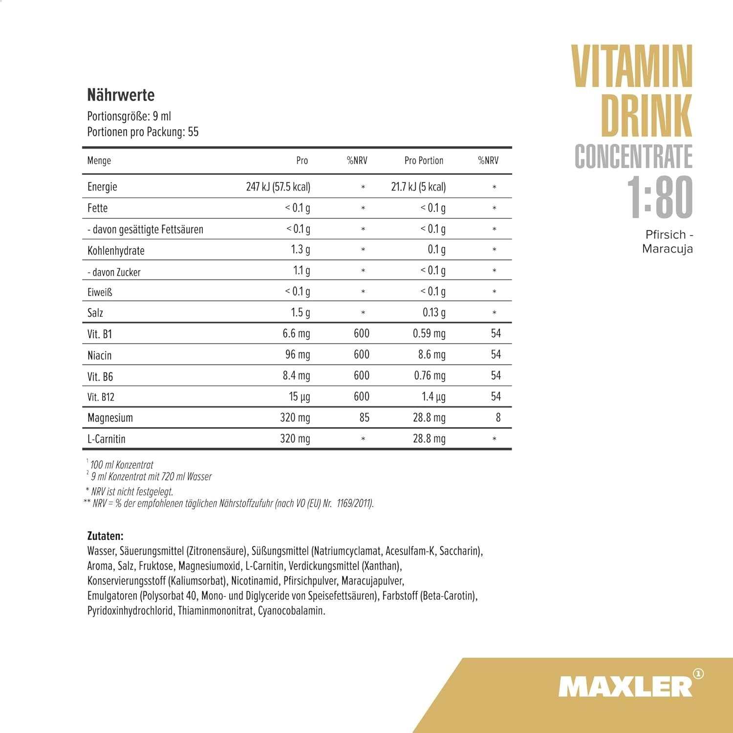 Maxler Vitamin Drink Concentrate 500ml composition