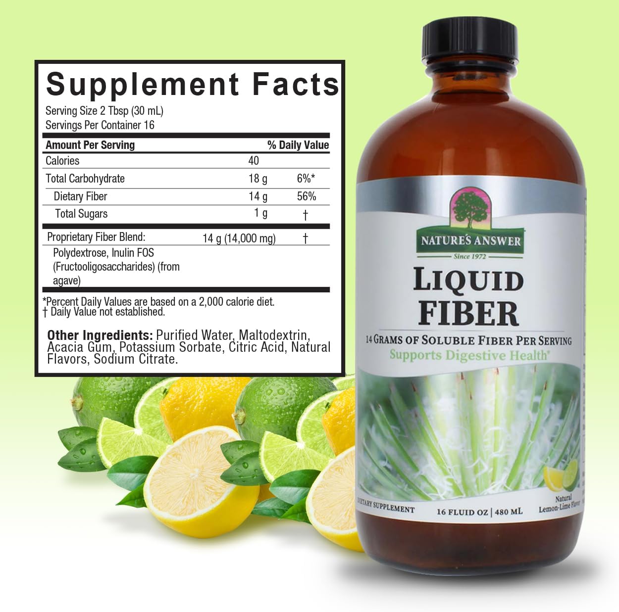 Natures Answer Liquid Fiber 480ml lemon-lime composition