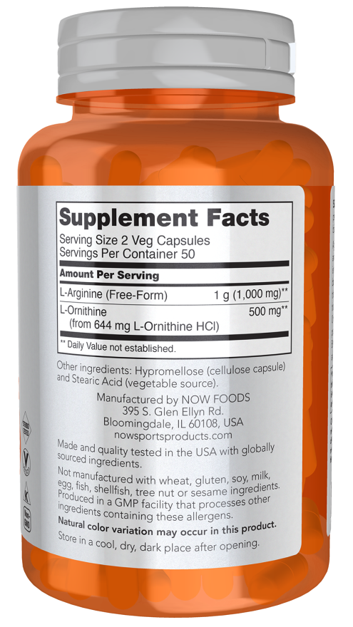 NOW Arginine & Ornithine 100 Veg. Capsules sudetis