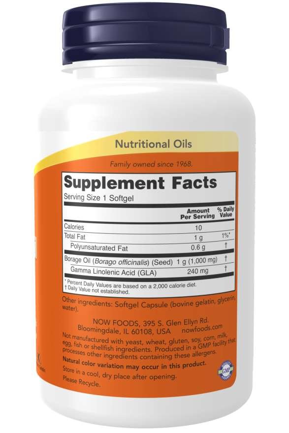 Composition of NOW Borage Oil 1000mg 60 Softgels