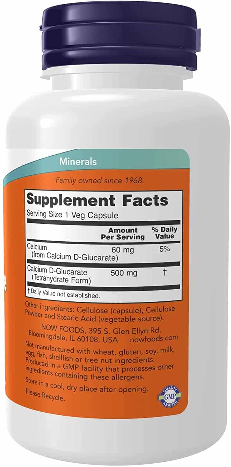 Composition of NOW Calcium D-Glucarate 500 mg Veg Capsules