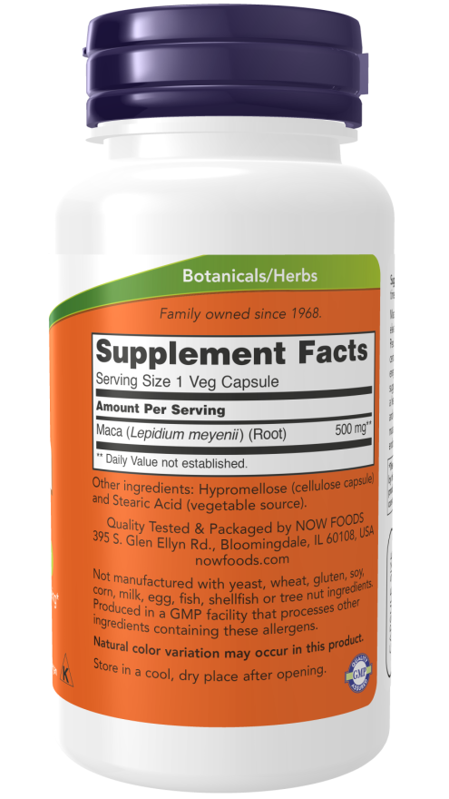 NOW Food Maca 500mg 100 Veg. Composition of capsules