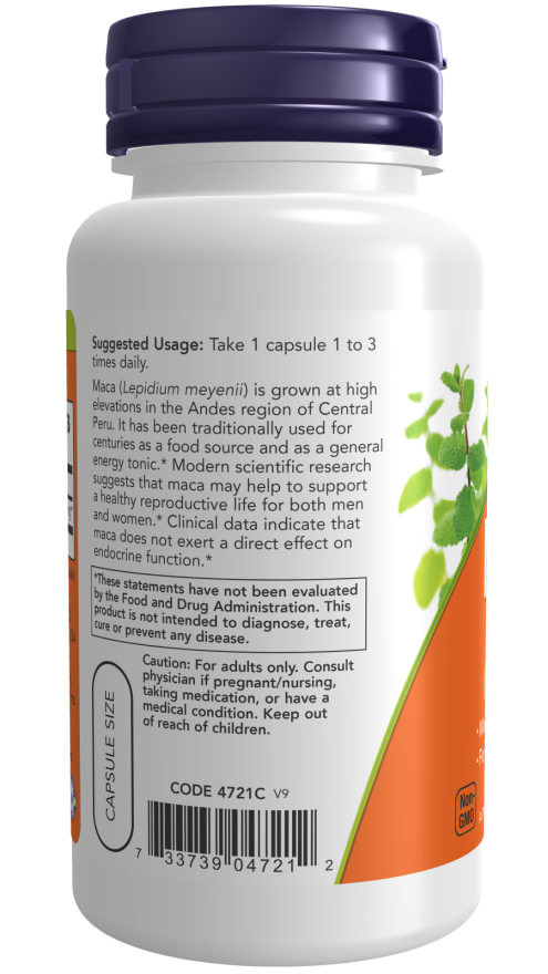 NOW Food Maca 500mg 100 Veg. Capsules vartojimas