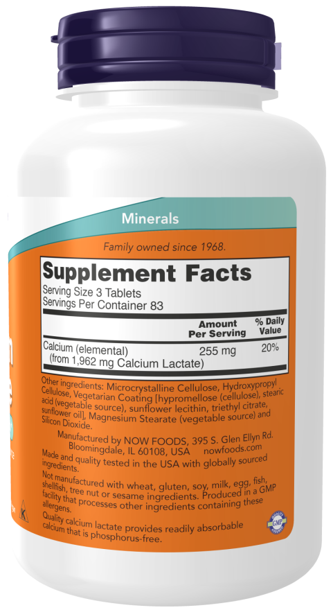 Composition of NOW Foods Calcium Lactate - 250 tablets