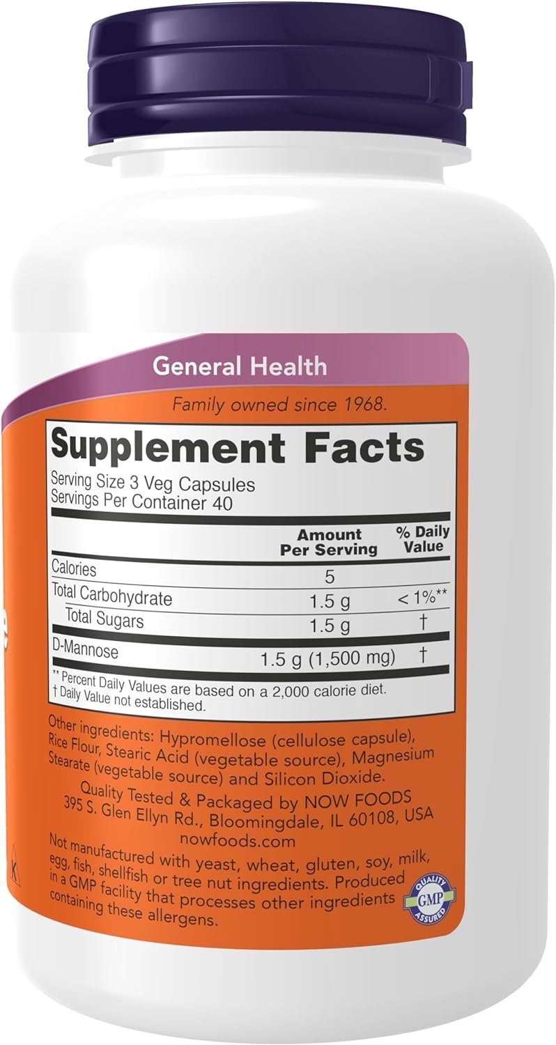 NOW Foods D-Mannose 500mg 120 vcaps composition