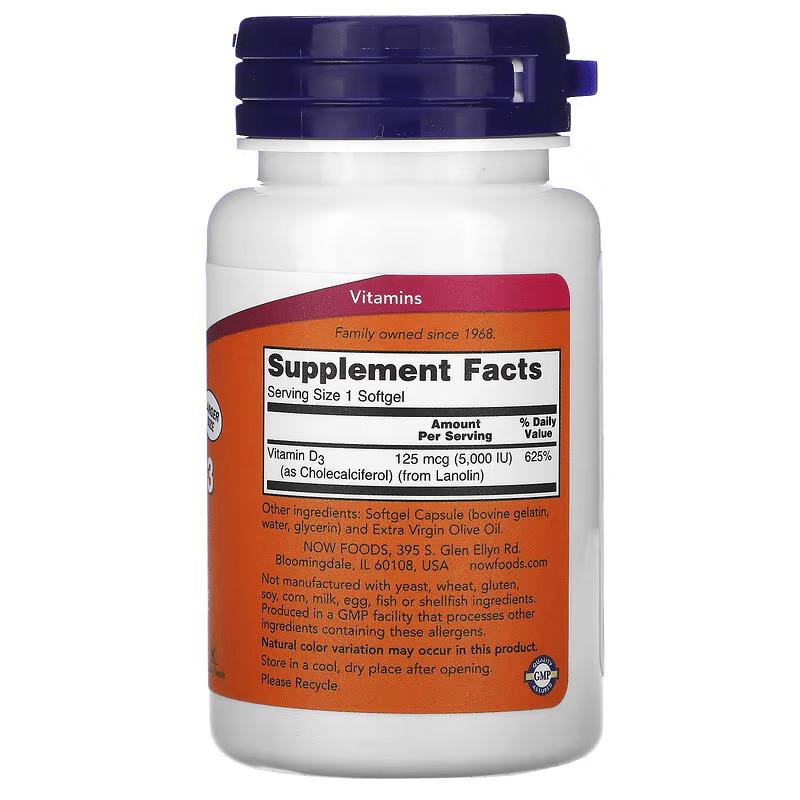 NOW Foods D3 5000 IU 240 softgels end