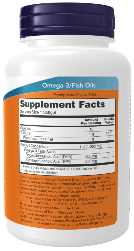 NOW Foods DHA-500, 500 DHA - 250 EPA - 90 softgels sudetis