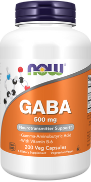 NOW Foods GABA with Vitamin B6 500mg 200 vcaps kaina
