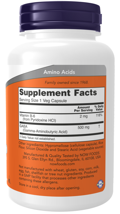 NOW Foods GABA with Vitamin B6 500mg 200 vcaps sudetis