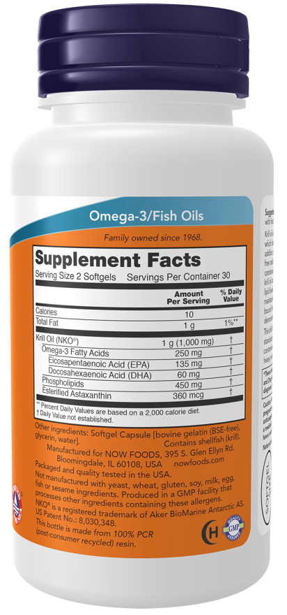 NOW Foods Krill Oil 500mg 60 softgels ingredients