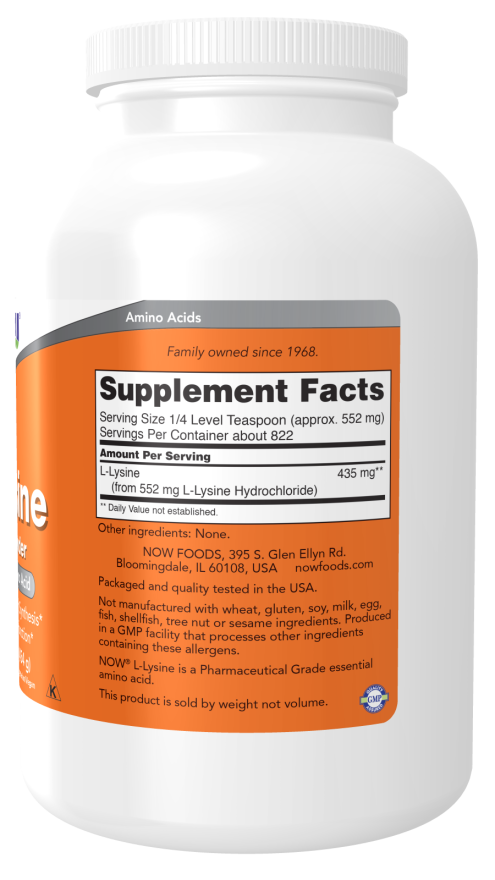 NOW Foods L-Lysine, 1000mg (Powder) - 454 grams composition