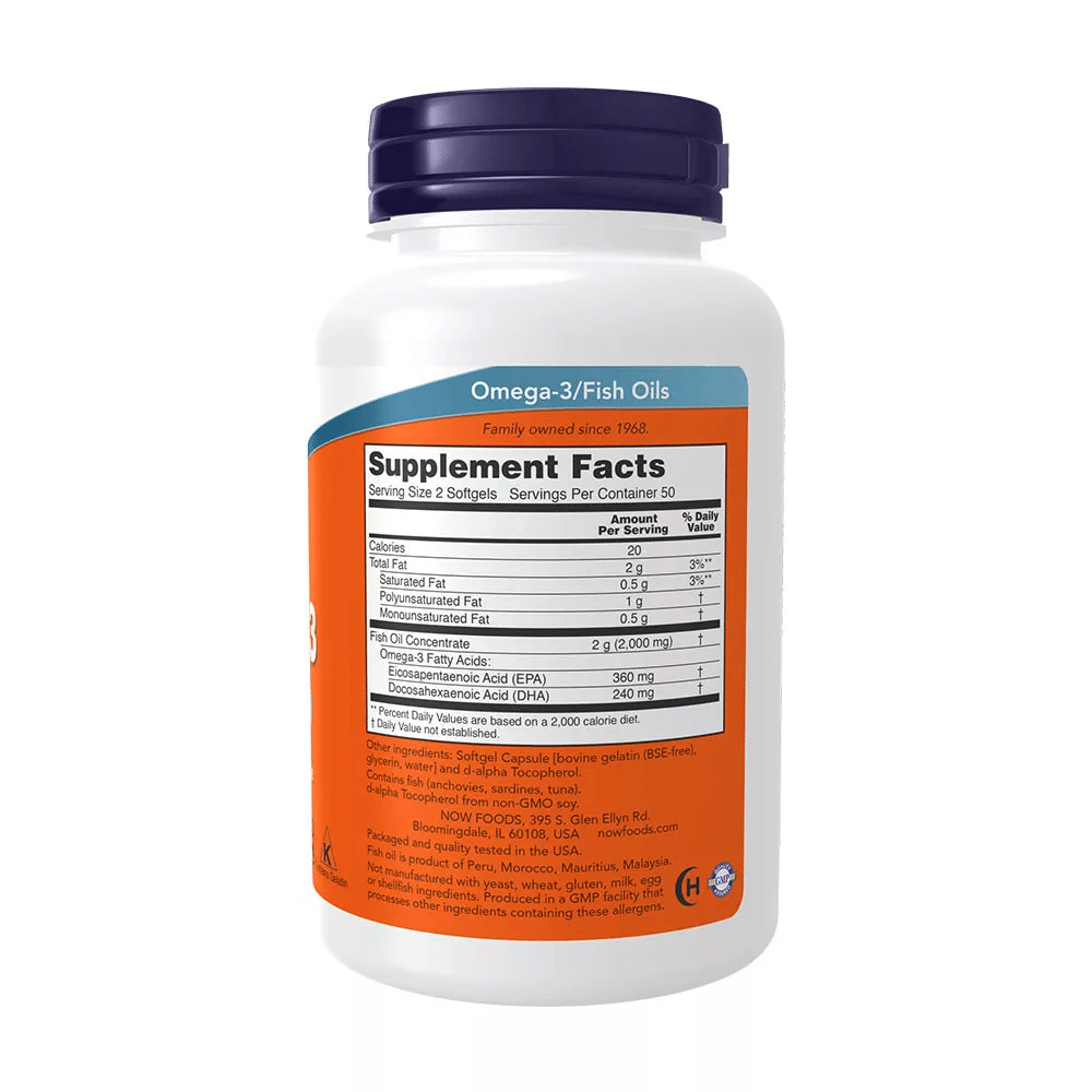 Composition of NOW foods Molecularly Distilled Omega-3 100 softgels