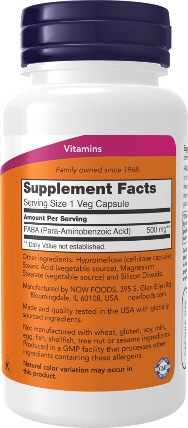 NOW Foods PABA 500mg 100caps sudetis