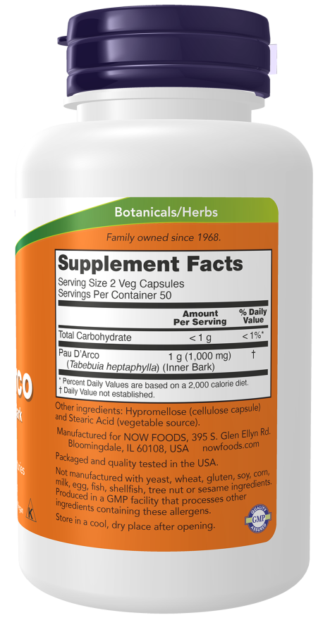 NOW Foods Pau D'Arco 500mg 250caps sudetis