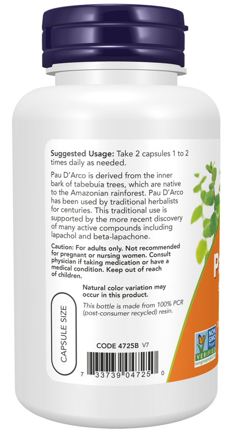 NOW Foods Pau D'Arco 500mg 250caps vartojimas