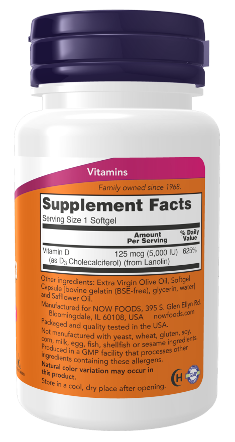 Now Foods Vitamin D-3 5000 IU 120 Softgels promotion