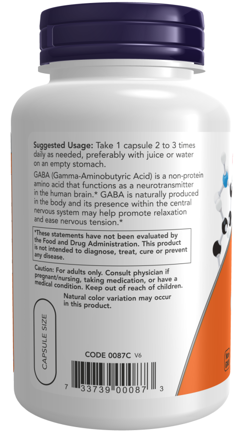 NOW GABA 500mg 100 Veg. Kapsulių (100 porcijų). vartojimas