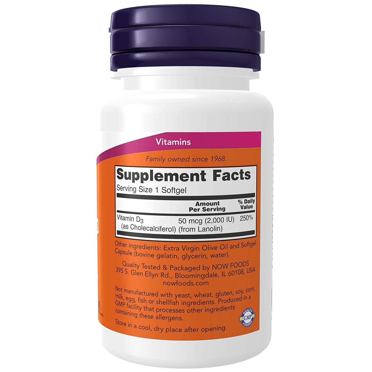Now High potency Vitamin D-3 2000 IU 120 softgels price composition